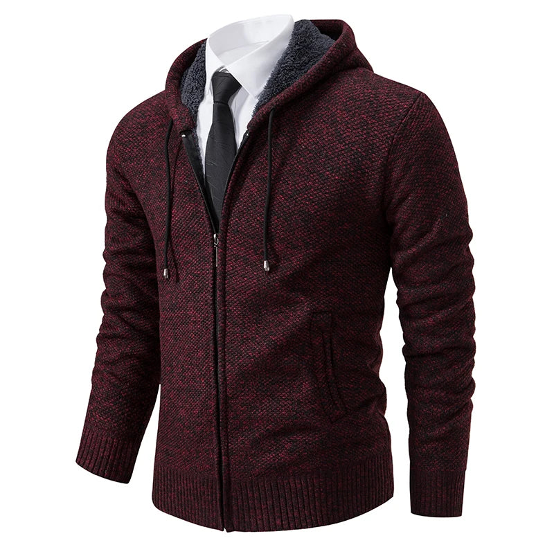 Autumn and Winter New Jersey Men'S Casual Sports Coat Solid Color Stand Collar Wweater Grab Fleece Warm Zipper Cardigan