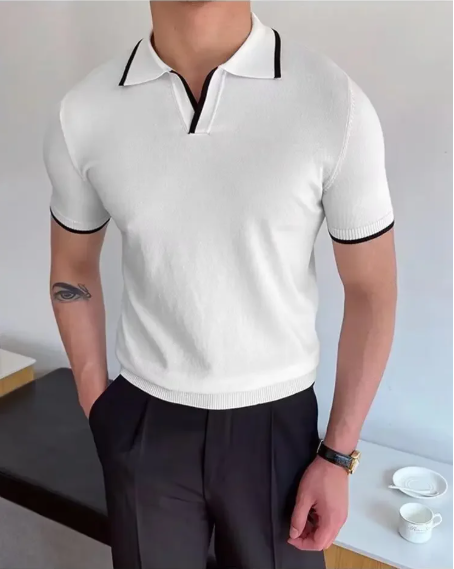 Summer Men'S Knit Short Sleeve Polo Shirt Korean Style Slim Fit Solid Color Ice Silk Casual T-Shirt Base Layer Top