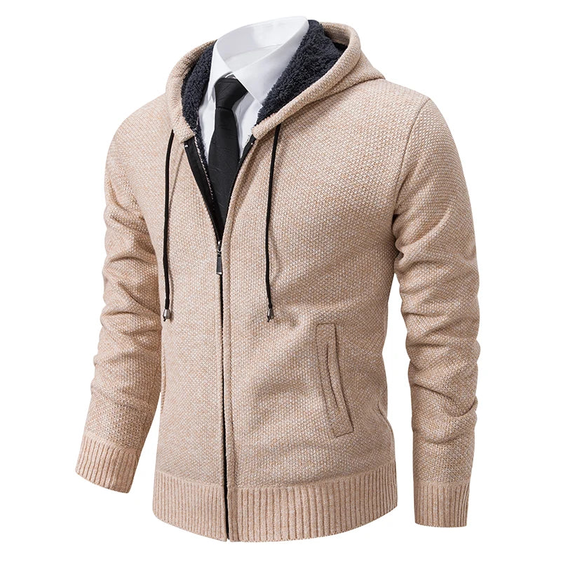 Autumn and Winter New Jersey Men'S Casual Sports Coat Solid Color Stand Collar Wweater Grab Fleece Warm Zipper Cardigan