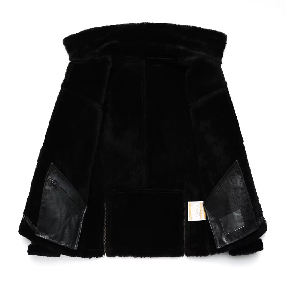 100% Natural Fur Shearling Coat Men Thick Black Winter Coat Men Leather Coat Warm Winter Asian Size M-4XL Winter Clothing M263
